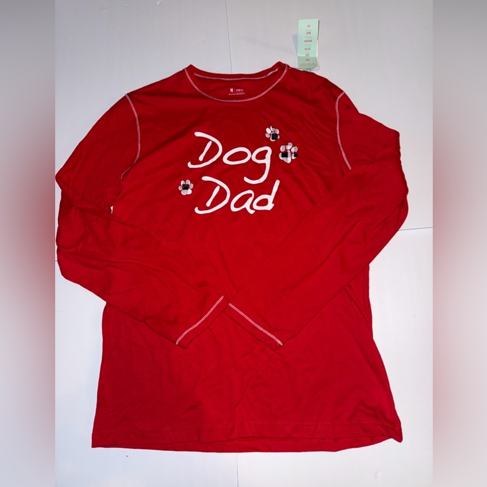 DOG DAD T-SHIRT Mens Medium By Pajamarama Long Sleeve T Shirt Red And White